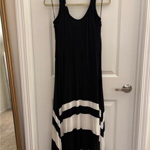 VENUS Black and White Striped Maxi Dress